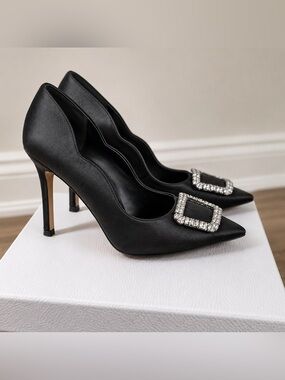 Sam Edelman Harriet Black Crystal Buckle Heels Size 10